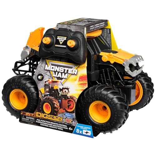 Monster Jam JCB DIGATRON Remote Control Truck, 1:15 Scale RC Monster Truck with 2.4GHz Full-Function Controller, Indoor/Outdoor, Official Vehicle for Kids Ages 4+