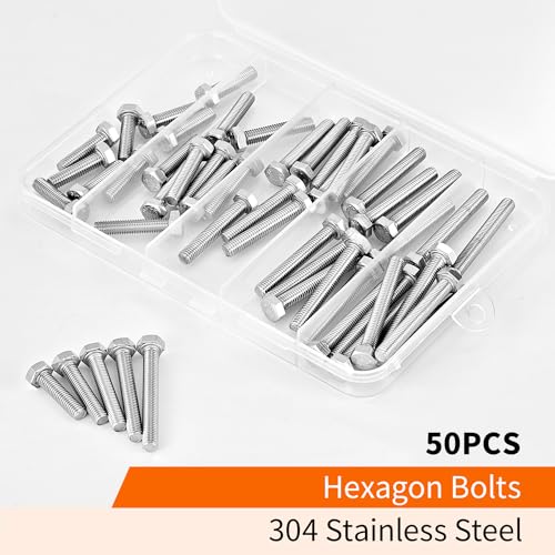 M5 x 20mm 25mm 30mm 35mm 40mm Heavy Duty Hexagon Bolts Hex Head Screws, 304 Stainless Steel, Metric Fully Thread, Machine, Bright Finish, Assortment Kit 50PCS - size: M5 x 20/25/30/35/40mm (50PCS)