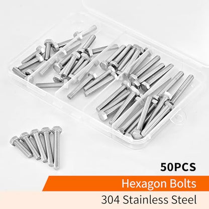 M5 x 20mm 25mm 30mm 35mm 40mm Heavy Duty Hexagon Bolts Hex Head Screws, 304 Stainless Steel, Metric Fully Thread, Machine, Bright Finish, Assortment Kit 50PCS - size: M5 x 20/25/30/35/40mm (50PCS)