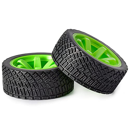 4PCS 65mm RC Rally Car Rubber Tires and 6-Spokes Wheel Rims 12mm Hex Compatible with 1/10 RC On-Road Rally Racing Car HSP Tamiya Sakura HPI WR8 HSP TT02 WLtoys (Green) - color: Green