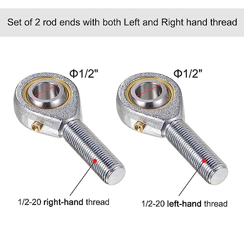 uxcell POSB8 1/2 Inch Male Rod End Bearing Set - 2pcs of 1/2-20 Left and Right Hand Thread Rod Ends with Jam Nut - size: 1/2