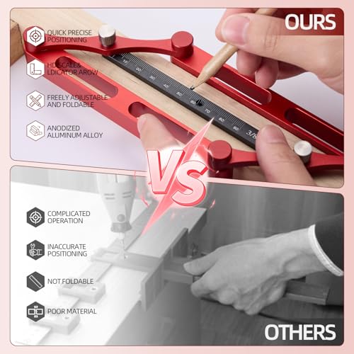Positioner Locator Tool Dowel Jig Woodworking Joinery Hole Drill Guide，Center Finder Gauge with Self Centering Interchangeable Rods，Woodworking Marking Gauge for Precise Mortise and Tenon Jig