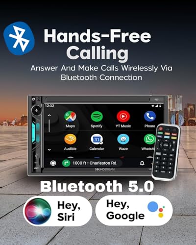Soundstream VRCPAA-7DR 7" Double DIN Touchscreen Car Stereo, Wireless Apple CarPlay & Android Auto, Bluetooth Hands-Free, USB/AUX, Backup Camera Input, Steering Wheel Control, FM/AM, In-Dash Head Unit