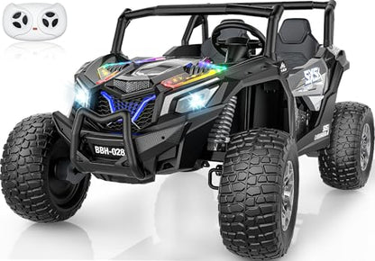 XXXL 4WD 24V Ride on Toys for Big Kids 3-14,Max 5.5Mph & 220 lbs Load,Black | Adjustable 22” 2 seater ride on car for kids, 15" eva all-terrain tires, remote control, led lights, smooth shock absorbers - color: Black