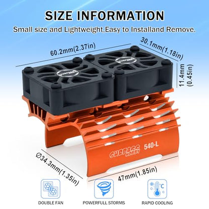 Surpass Hobby 30mm Motor Cooling Fans - 28000RPM RC Fan with Metal Cover Heatsink Fit for 1/8 1/10 RC Car 36-38mm Brushless Motors(Orange) - style: Orange-Dual Fan for 36mm motor
