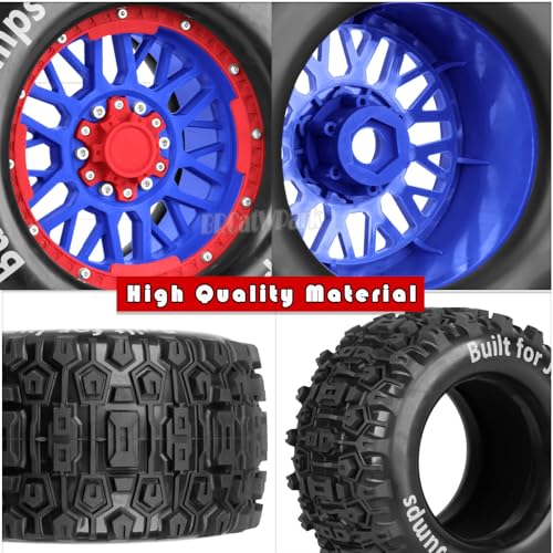 17mm Hex 1/7 1/8 1/10 RC Wheels and Tires for 1/10 Revo/Summit/T-Maxx/E-Revo,1/8 Kraton/Outcast/Fireteam/Notorious 6S,Sledge,1/7 Fireteam 6S,etc RC Monster Truck,(4Pcs) Red Blue - color: Red Blue - (Rc Truck Tires)