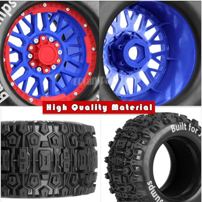 17mm Hex 1/7 1/8 1/10 RC Wheels and Tires for 1/10 Revo/Summit/T-Maxx/E-Revo,1/8 Kraton/Outcast/Fireteam/Notorious 6S,Sledge,1/7 Fireteam 6S,etc RC Monster Truck,(4Pcs) Red Blue - color: Red Blue - (Rc Truck Tires)