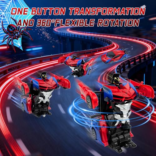 Spider Remote Control Car Toy for Boys, 2.4Ghz RC Transform Robot, 1:18 Scale One-Button Deformation 360°Rotation Car with Underbody Lights, Gifts for Boys Ages 3 4 5 6 7 8 9 10 11 12 - style: Spiderman