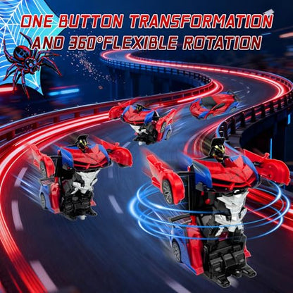 Spider Remote Control Car Toy for Boys, 2.4Ghz RC Transform Robot, 1:18 Scale One-Button Deformation 360°Rotation Car with Underbody Lights, Gifts for Boys Ages 3 4 5 6 7 8 9 10 11 12 - style: Spiderman