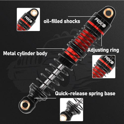 DSS18 TRX4M Shocks 59MM Oil-Filled Shock Absorber CNC Long Threaded Oil Damper For TRX4MT TRX4M Upgrades 1/18 RC Crawler,Dual Spring Suppresses Minor Vibrations and Absorbs Major Impacts - style: 59mm red