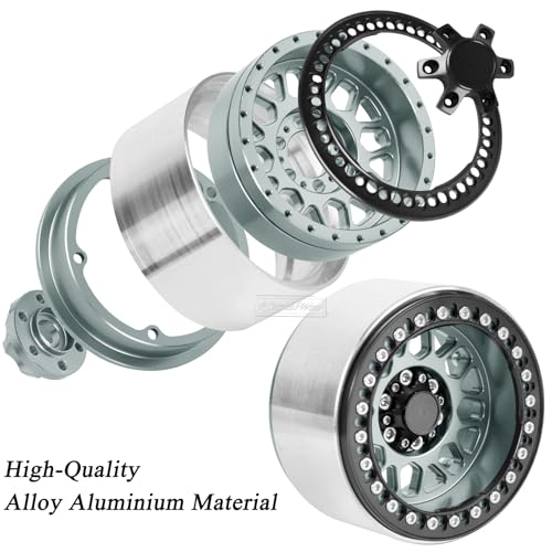 RC 2.2 Beadlock Tires Set 2.2" Wheels and Tires for 1/10 RC Crawler SCX10 AMG 6X6 TRX4 Gen8 Gen7 Pro,Alloy 2.2 RC Rims Rubber Tires,Titanium - color: Titanium(4pcs)