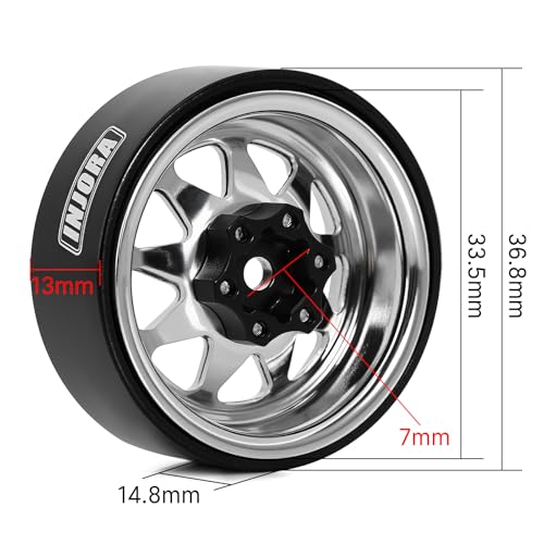 INJORA -4.05mm Offset Stamped Steel 1.3" Wheels for 1/24 1/18 RC (Silver) - color: Silver