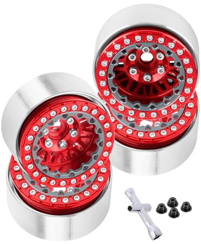 RC 1.9 Wheel Rims for 1/10 SCX10 SCX10 II 90046 SCX10 III AXI03007 SCX10 Pro TRX4 TRX6 Gen7/8 D90 VS4-10 MST CFX RC Crawler Car,4pcs Aluminum 1.9 Wheel Rims,Red - color: Red - (Rims)