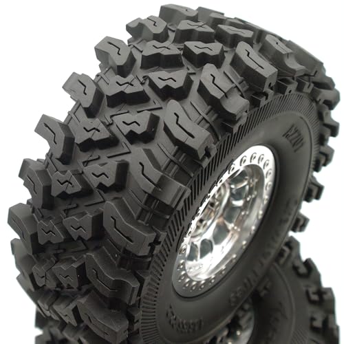 136mm 2.2 Aluminium Beadlock Wheels and Tires Set (4-Piece) for 1/10 RC Crawler (Silver) RK - color: Silver