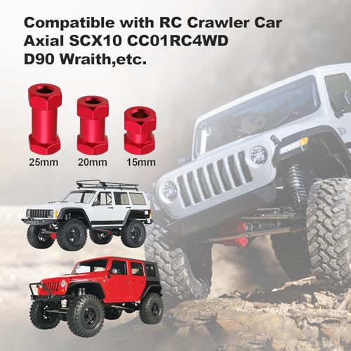 4-Pack HobbyPark RC Wheel Spacers 12mm Hex Drive Hubs Combiner Coupler Aluminum 25mm Offset Extension for 1/10 RC Crawler Car Parts (Red) - color: Red, size: 25mm Length