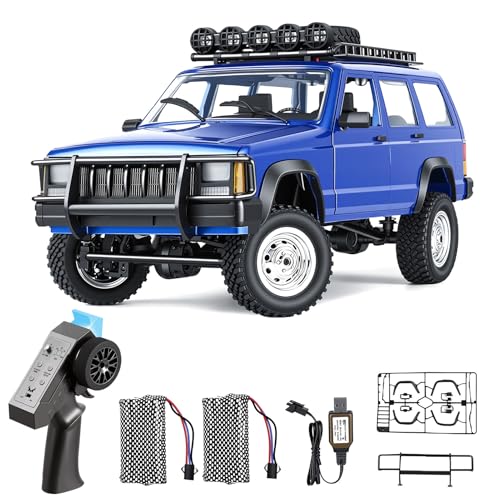 Goolsky RC Rock Crawler, 1:12 Scale Remote Control Car, 4WD Off Road RC Truck, 2.4Ghz All Terrains Climbing Vehicle, RC Car with LED Lights for Adults, Include 2 Batteries (Blue) - color: Blue