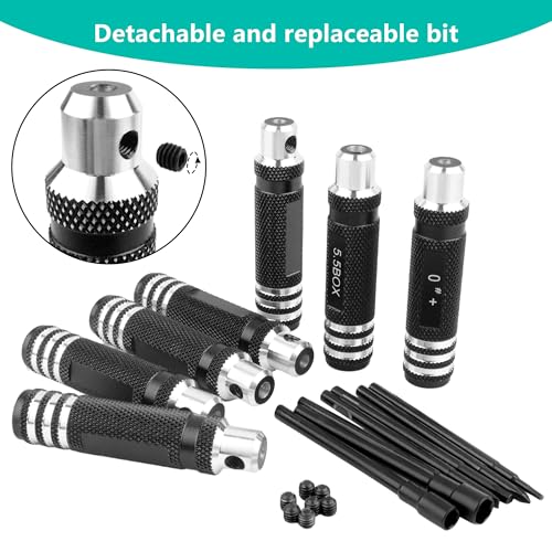 7-in-1 Mini Hex Screwdriver Set (0.05"/1.5mm, 2.0mm,2.5mm & Box Wrench (4.0mm,5.5mm) Nut Screw Driver|RC Tool Kit|Phillips| Compatible with TRX4M SCX24 1/24 1/18 1/16 RC Cars Drone Repair(Black) - color: Black