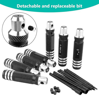 7-in-1 Mini Hex Screwdriver Set (0.05"/1.5mm, 2.0mm,2.5mm & Box Wrench (4.0mm,5.5mm) Nut Screw Driver|RC Tool Kit|Phillips| Compatible with TRX4M SCX24 1/24 1/18 1/16 RC Cars Drone Repair(Black) - color: Black