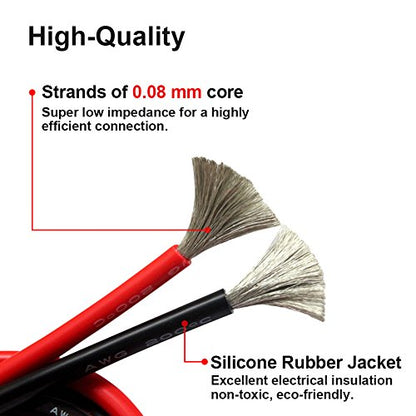 16 AWG Silicone Wire 50ft Spool, 25ft Black/25ft Red, 200°C 600V | Ultra Flexible 16 Gauge Wire, 252 Strands Tinned Copper, Abrasion/Heat Resistant, for RC, 3D Printer, Auto, LED, DIY