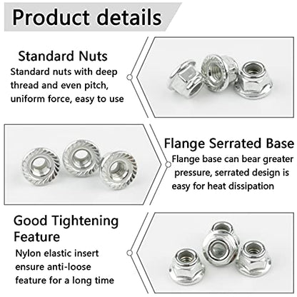 M4 Lock Nuts & Washers for RC Vehicles, Silver | 20 Pairs, Serrated Flange Nylon Insert, Cross Socket Wrench Included, For 1/10 Traxxas Axial HPI Redcat HSP - color: Silver