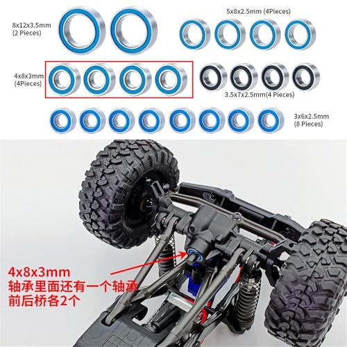 Double Rubber Seal for TRX-4M for Bronco for Defender 1/18 Scale RC Crawler Truck Car Upgrade Parts 22PCS Sealed Bearing Set