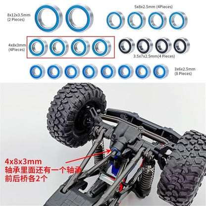 Double Rubber Seal for TRX-4M for Bronco for Defender 1/18 Scale RC Crawler Truck Car Upgrade Parts 22PCS Sealed Bearing Set