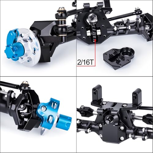 +9mm Front Rear Axle with Hydraulic Steering Link for Axial SCX24 Deadbolt C10 JLU Gladiator Bronco 1/24 RC Crawler Upgrade (Black) - color: Black