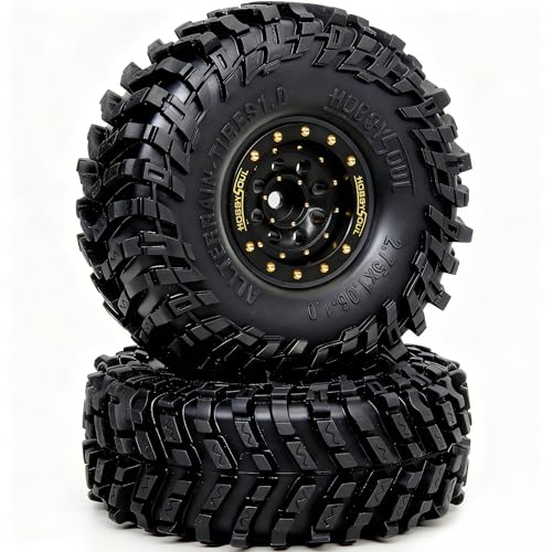 HOBBYSOUL 70 * 27mm 1.0'' beadlock Wheels and Tires Set - Brass Adjustable Offset 1.0 Wheel Black & Soft Sticky 1.0 tire for RC Crawler 1/18 TRX4M 1/24 SCX24, HS701772 - color: Black