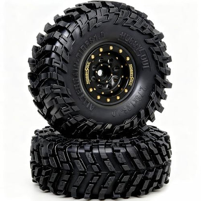 HOBBYSOUL 70 * 27mm 1.0'' beadlock Wheels and Tires Set - Brass Adjustable Offset 1.0 Wheel Black & Soft Sticky 1.0 tire for RC Crawler 1/18 TRX4M 1/24 SCX24, HS701772 - color: Black