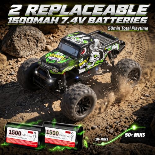 Hosim 1/18 All Terrain RC Cars, 38KPH+ 4WD Remote Control Car Monster Truck | High Speed 4WD RC Monster Truck, RC Truck with 2 Rechargeable 1500mAH Batteries, Waterproof Remote Control Truck Toy Gift - color: Green