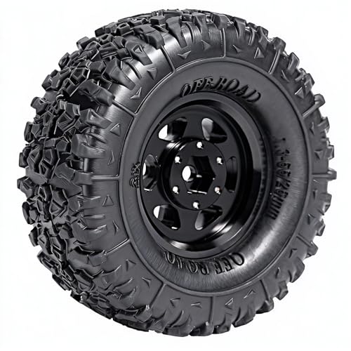 1.3” Aluminum Beadlock Wheels & Mud Terrain Tires Set for 1/18 1/24, -6.0mm Offset RC Crawler Car Fits TRX4M, Axial SCX24 AX24, Redcat Ascent-18, FCX24, 66 x 26mm, Pre-Assembled 4 pcs Black - color: Black