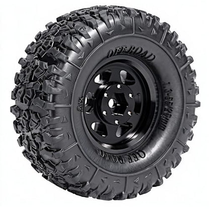 1.3” Aluminum Beadlock Wheels & Mud Terrain Tires Set for 1/18 1/24, -6.0mm Offset RC Crawler Car Fits TRX4M, Axial SCX24 AX24, Redcat Ascent-18, FCX24, 66 x 26mm, Pre-Assembled 4 pcs Black - color: Black