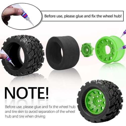 OGRC Wheels and Tires 12mm/14mm Hex RC Truck Tires with Foam Inserts for 1/10 Scale Arrma Granite Axial Losi Redcat Rc4wd RC Monster Truck Buggy (Green) - color: Green
