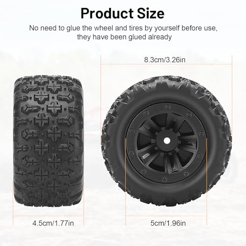 12mm Hex Hub RC Wheels and Tires, daitoku 1/16 RC Tires RC Truck Wheel Rims & Rubber Tires for 1/16 Off-Road RC Car, 16208, 16209, 16210, H16BM, H16GT, H16H