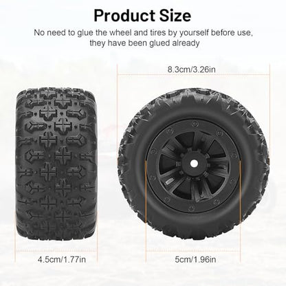 12mm Hex Hub RC Wheels and Tires, daitoku 1/16 RC Tires RC Truck Wheel Rims & Rubber Tires for 1/16 Off-Road RC Car, 16208, 16209, 16210, H16BM, H16GT, H16H