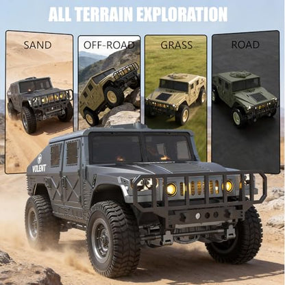 2.4GHz All Terrain RC Military Truck 4WD Remote Control Car Off Road Waterproof with Headlights, Turn Signal Lights and Rechargeable Batteries Vehicle Toy Gifts for Adults Kids Age 8+ (Yellow) - color: Yellow