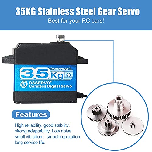 35KG Coreless Digital Motor Servo 7.4V High Speed High Torque Stainless Steel Gear Waterproof Standard Baja Servos 180 Degrees - size: 35KG-180°