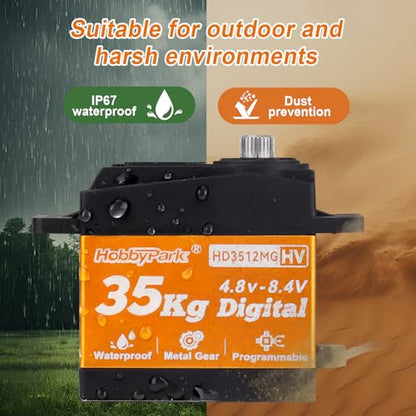 HobbyPark 2PCS Waterproof 35kg High Torque Servo Motor Metal Gears Digital Arduino Servo for RC Car Crawler Truck Buggy Airplane Robotics DIY HV 5V-8.4V High Volt Programmable Control Angle 180° Fast