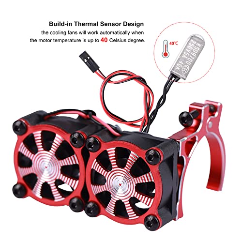 AIMROCK Aluminum 36mm-40mm RC Motor Heatsink w/Double Cooling Fans for 1/10 TRX4 SCX10 RC Crawler (Red)