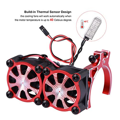 AIMROCK Aluminum 36mm-40mm RC Motor Heatsink w/Double Cooling Fans for 1/10 TRX4 SCX10 RC Crawler (Red)