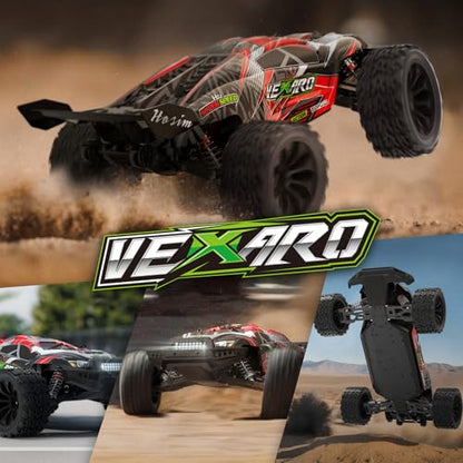 Hosim Mini 1:8 Brushless RC Cars for Adults, VEXARO 50+MPH Fast RC Trucks | 3660 3100KV Brushless Motor & 80A ESC, 2* 2600mAh 3S Lipo, Chrome Steel Central Transmission, All-Metal Oil-filled Shocks - color: Red