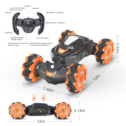 Rc Car Shoot SoftBullet,Fits for Nerf, Remote Control Hand Gesture Stunt Drift Truck, 360°Rotating Battle Tanks with Soft Bullets Water Bomb, Spray, Music, Led, Toy Gifts（Orange） - color: Orange