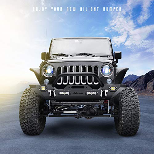 Nilight Front Bumper Compatible for 2007 2008 2009 2010 2011 2012 2013 2014 2015 2016 2017 2018 Jeep Wrangler JK/JKU Rock Crawler Winch Plate - color: Front Bumper