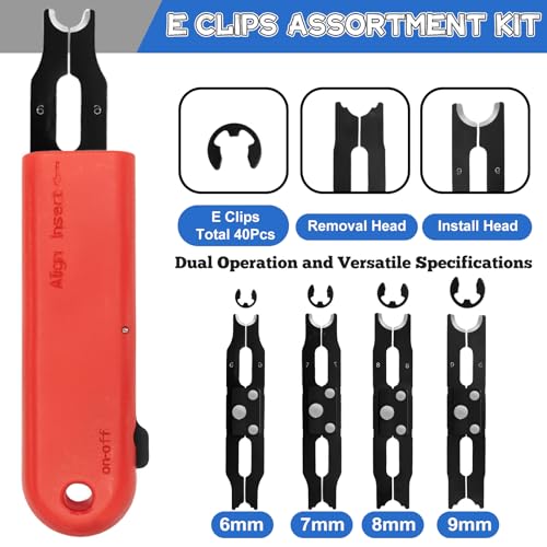 E Clips Assortment Kit With Removal and Installation Tool, 4 Sizes (6/7/8/9/mm) Snap Ring Kit & 40Pcs Retaining Rings for Bearing Fixation - style: Size-6/7/8/9mm