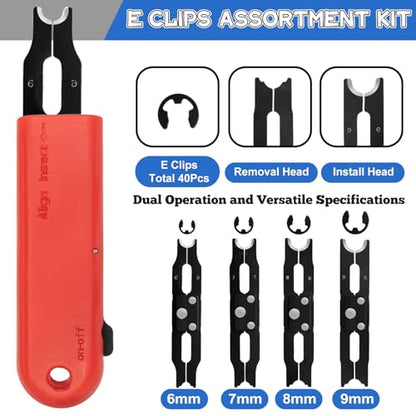 E Clips Assortment Kit With Removal and Installation Tool, 4 Sizes (6/7/8/9/mm) Snap Ring Kit & 40Pcs Retaining Rings for Bearing Fixation - style: Size-6/7/8/9mm