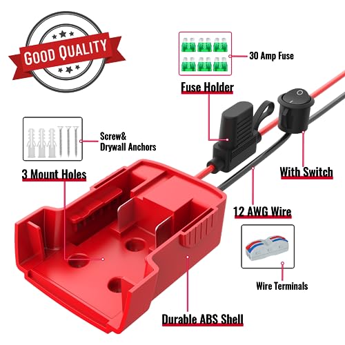 Azocek Power Wheel Adapter 3 Packs Compatible with Milwaukee 18V Battery | Battery Converter Kit, Fuse & Switch & Wire Terminals, 12 AWG Wire, For DIY RC Car Robotics - color: 3-PACK