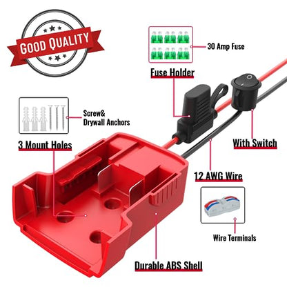 Azocek Power Wheel Adapter 3 Packs Compatible with Milwaukee 18V Battery | Battery Converter Kit, Fuse & Switch & Wire Terminals, 12 AWG Wire, For DIY RC Car Robotics - color: 3-PACK