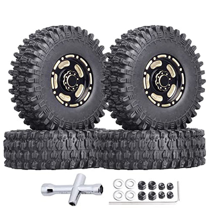 HobbyPark Brass 1.0 Beadlock Wheels & Tires for 1/18 TRX4M Upgrades Parts 1/18 SCX24 1/24 RC Crawler Replacement, Set of 4 (Type A) - style: Type A
