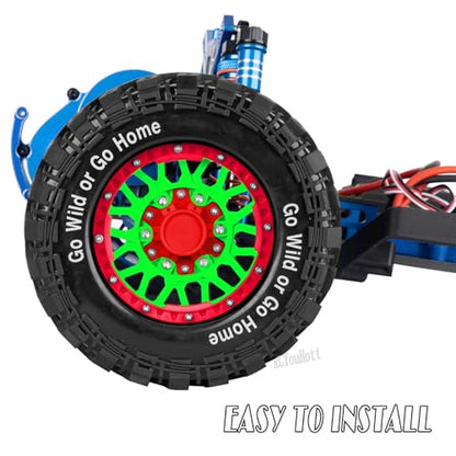 RC Truck Tires Wheel for 1/10 Big Rock Granite Vortek 3s / Stampede Rustler RC Car,4-Pack RC Wheels Tires,Green-Red - color: Green-red- (Rc Tires Wheel)