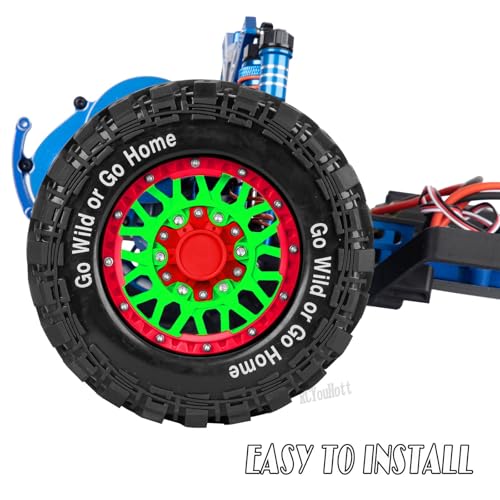 RC Truck Tires Wheel for 1/10 Big Rock Granite Vortek 3s / Stampede Rustler RC Car,4-Pack RC Wheels Tires,Green-Red - color: Green-red- (Rc Tires Wheel)